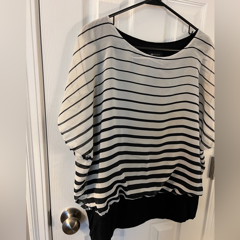 AB Studio Black and White Striped Blouse